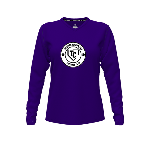 [FTLVCFPP-FYXS-LOGO1] Decker Comfort T-Shirt (Female Youth XS, Purple, V Neck, Logo 1, Long Sleeve)