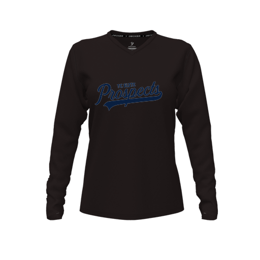 [FTLVPTBK-FYXS-LOGO3] Decker Performance T-Shirt (Female Youth XS, Black, V Neck, Logo 3, Long Sleeve)