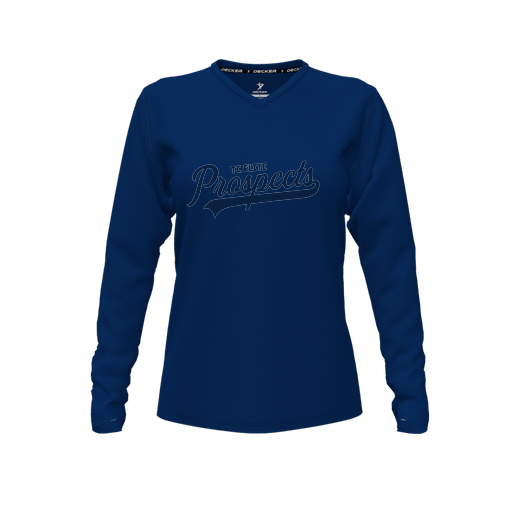 [CUS-DFW-TEES-PER-VNK-LSL-NVY-FYXS-LOGO3] Performance T-Shirt (Female Youth XS, Navy, V Neck, Logo 3, Long Sleeve)