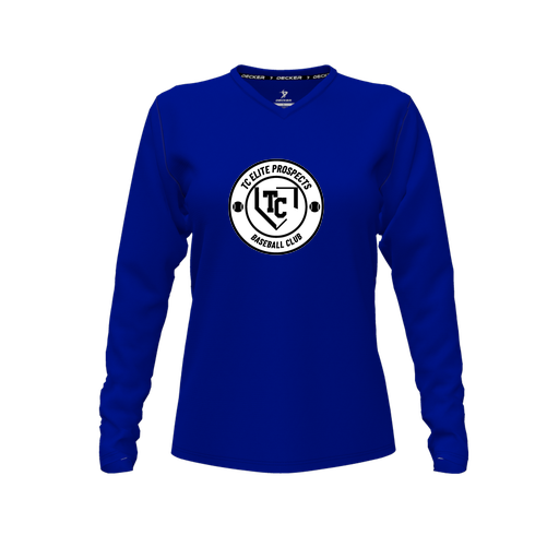 [CUS-DFW-TEES-PER-VNK-LSL-RYL-FYXS-LOGO1] Performance T-Shirt (Female Youth XS, Royal, V Neck, Logo 1, Long Sleeve)