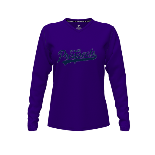 [FTLVPTPP-FYXS-LOGO3] Decker Performance T-Shirt (Female Youth XS, Purple, V Neck, Logo 3, Long Sleeve)
